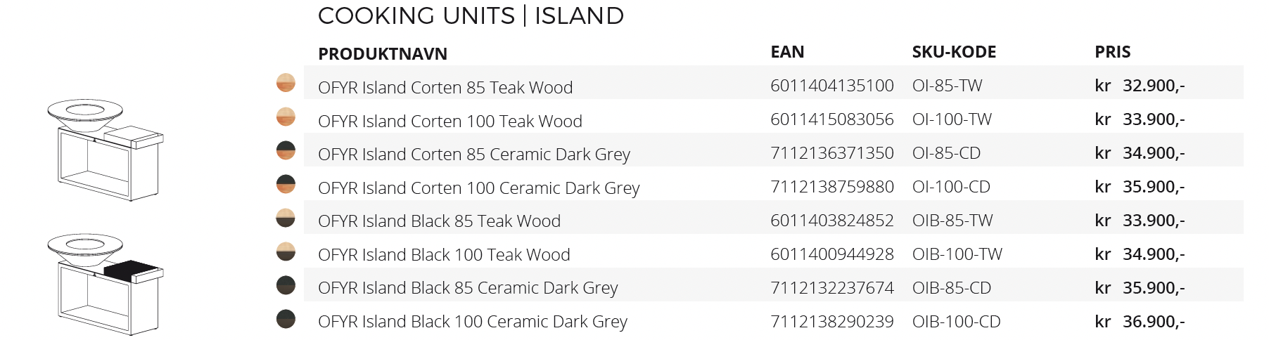 Prisliste Ofyr Island i porten og black